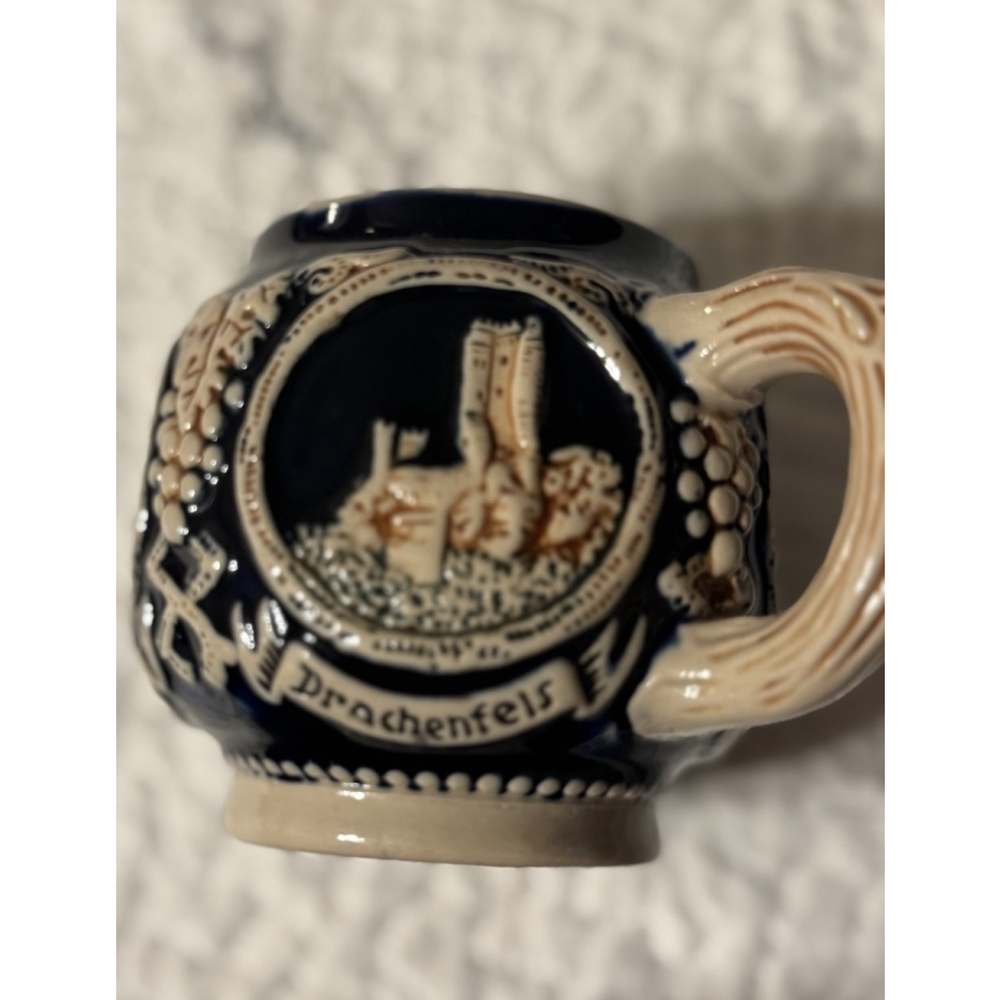 3.5” Beer Stein Round Ceramic Mug 2885 Ehrenburg Drachenfels Castles Grapevines